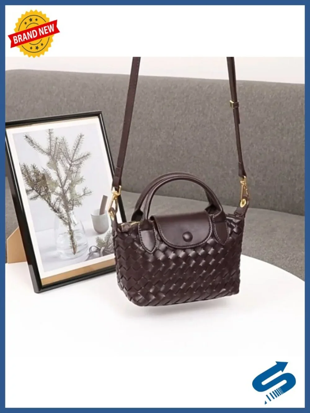 Braided Faux Leather Satchel Handbag with Top Handle